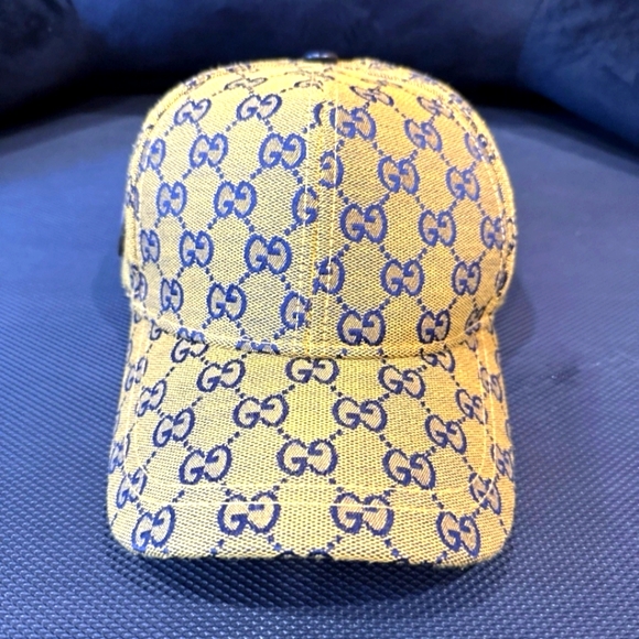 Authentic Gucci Tan and Navy Monogram Baseball Cap - Picture 1 of 6